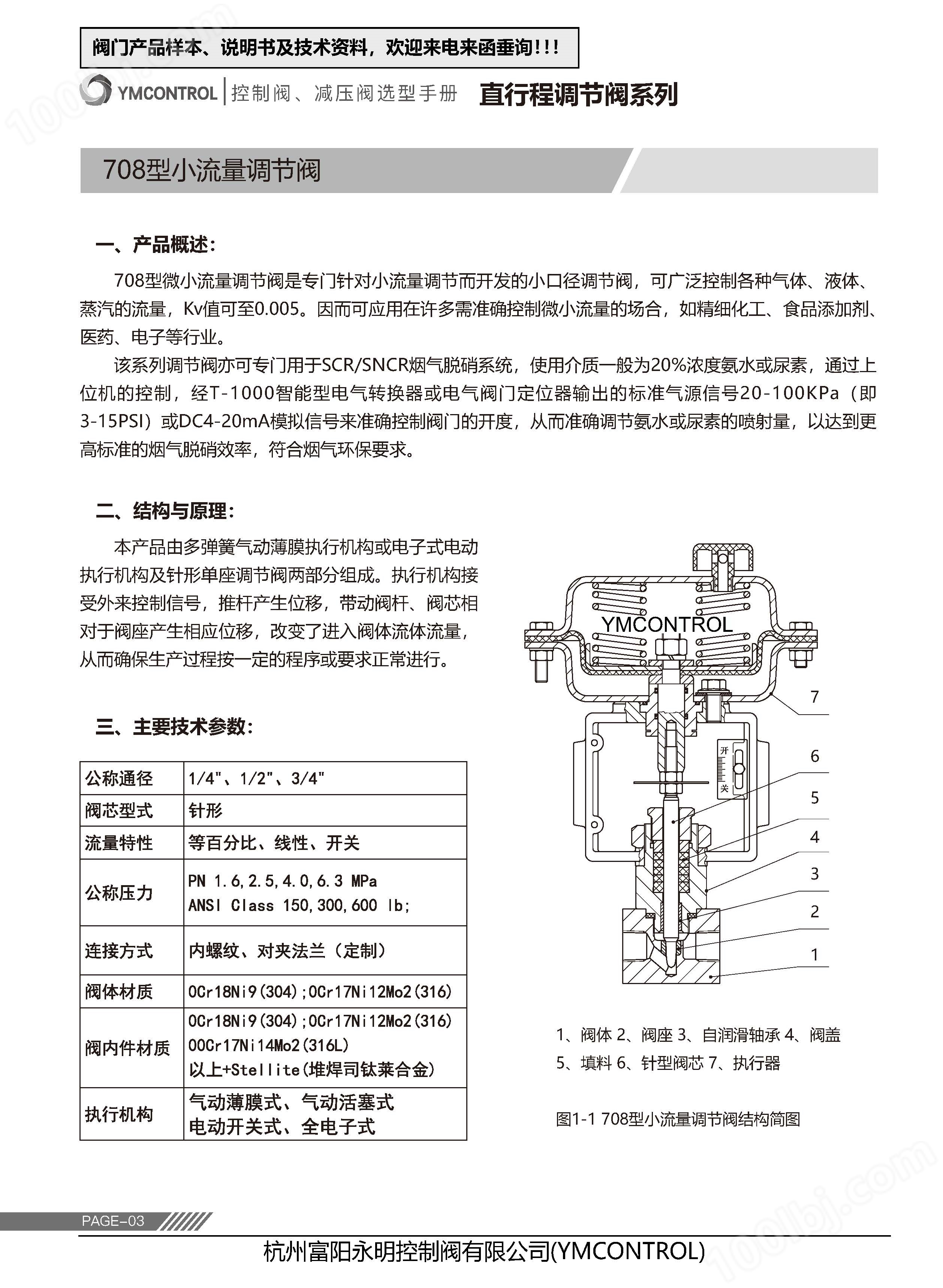 708ME-ZXPE气动薄膜微小流量调节阀产品样本说明书